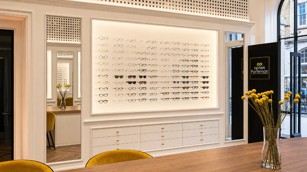 Brillenwand bij optiek Porteman
