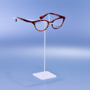 Présentoir blanc pour une paire de lunettes.